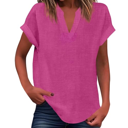 Débardeur femme fluide rose S : t-shirt plissé ample col V sans manches avec ourlet incurvé