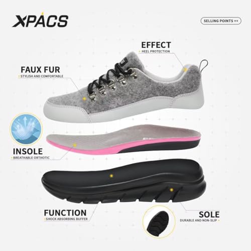 XPACS Womens Comfortable Shoes for Plantar Fasciitis, Orthopedic Shoes with Arch Support for Walking, Casual Soft Sneakers for Walking, High Arch Shoe for Diabetic, Foot Pain Relief, Relaxed Fit Grey