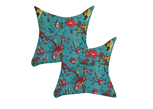 Indian Bird Print Kantha Ethnic Cotton Traditional Square Decorat...
