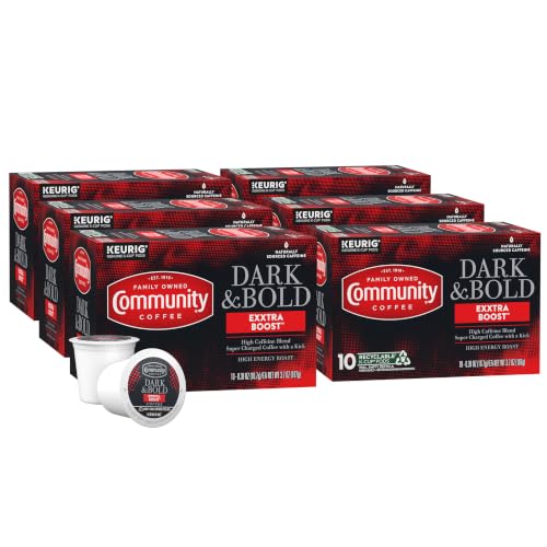 Image of Community Coffee Exxtra Boost K-Cups, Dark Roast, 10 Count (Pack of 6)