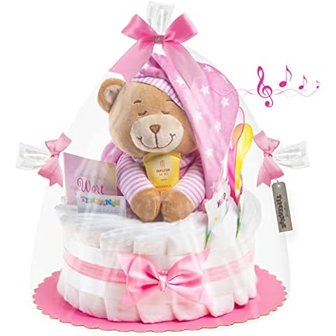 Timfanie® Windeltorte | Spieluhr Schlafmütze | rosa | 0-8 Monate Cover