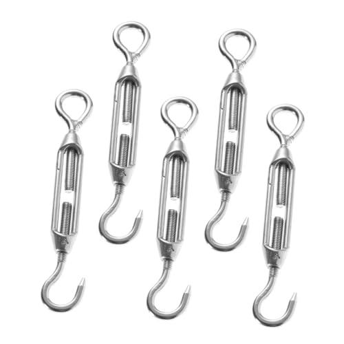 5 piezas Tensores de acero inox 304 M5 para cable con gancho y ojo ajustables para cercas, toldos y tensado industrial miniatura 1