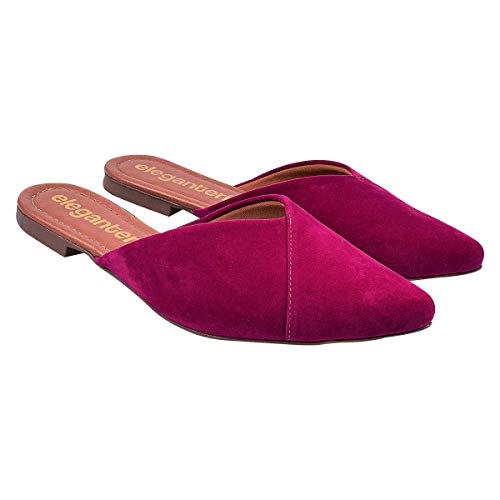 Mule Feminino Rasteirinha Bico Fino Rosa Escuro Eleganteria Tamanho:37;Cor:Rosa Escuro