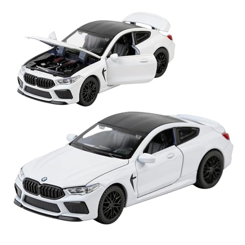 Image of WORSHIPER 1:32 B-M-W M8 Scale Alloy Diecast Sports Car Model with Sound & Light, Openable Doors & Hood, Pull Back Toy Car for Kids Boys, Collectible Mini Car Gift (1:32 B-M-W M8 - White Color)