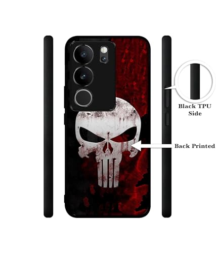 Image of Punisher Skull Design Premium 2D Printed Metal Back Case Cover for Vivo V29 5G / V29 Pro 5G