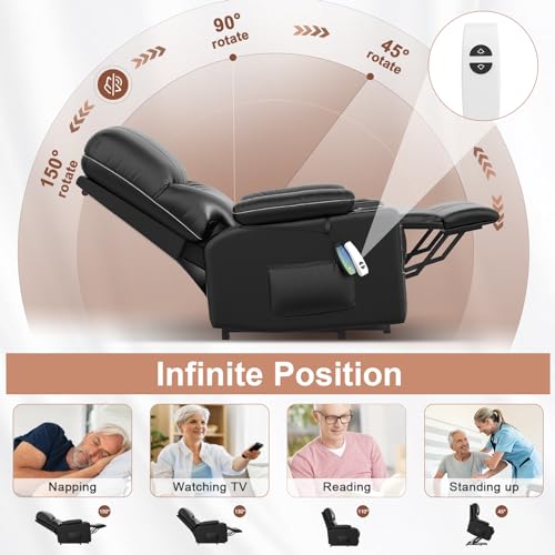 Large Lift Chair, Oversized Power Lift Recliner Chair for Elderly, Lift Chair Recliner for Elderly with Heat and Massage, Faux Leather Lift Chair with Cup Holders, USB Ports, Infinite Position - Thumbnail 4