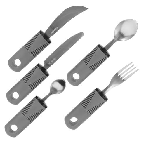 ELAYARD 老人用防振自適応食器点 軽量滑り止めグリップ付き 食事補助用フォークとスプーン 高齢者と障害者向け介護食器