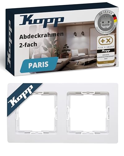 Kopp PARIS 2-fach Abdeckrahmen in Arktis-Weiß - 8,3 x 15,4 cm - Rahmen für Steckdosen & Schalter - Stilvoller Steckdosenrahmen aus Kunststoff - Hochwertiger Lichtschalter-Rahmen