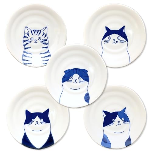 暮らしの彩り 盛皿 ねこフレンズ取皿 5柄セット 径16.3cm 日本製 美濃焼 磁器 ねこ 猫 中皿 電子レンジ対応 食洗機対応