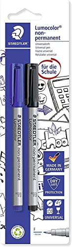 STAEDTLER Lumocolor 316 Penne non permanenti – nero & blu, set da 2, 0,6 mm