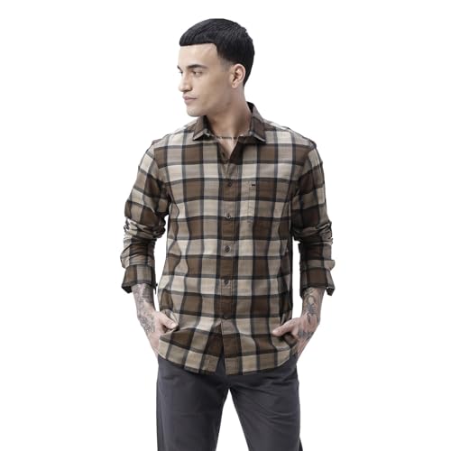 Image of BASICS 100% Cotton Checked Shirt for Men | Slim Fit | Everyday Smart Casual Wear | Full Sleeve