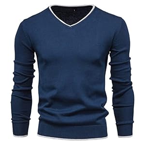 Pullover V-hals Heren Trui Effen Kleur Lange mouwen Herfst Slanke Sweater Casual Top trui (Color : Navy Blue, Size : 3XL…