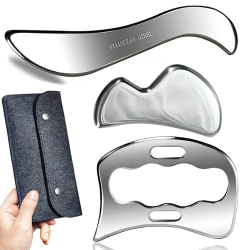Robulove 3 in 1 Stainless Steel Gua Sha Tool Muscle Scraper and Soft Tissue Massage Scraper Physical Therapy Instrument(3pcs)