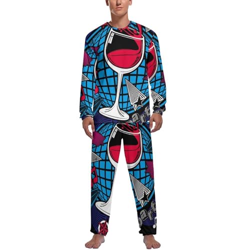 Ensemble de pyjama homme haut et bas à motif verre à vin rouge pour vêtements de nuit confort