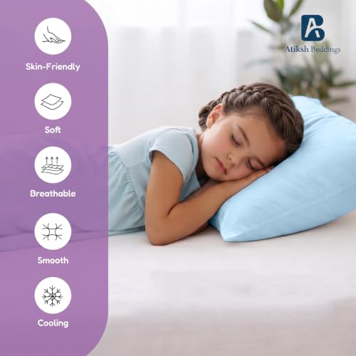 Image of Atiksh Beddings 12x16 Toddler Travel Pillow Cases, Pack of 2, 100% Egyptian Cotton, 600 Thread Count, Zipper Closure, Small Pillowcase for Kids, Daycare, Preschool & Travel, Light Blue