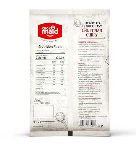 Image of COOKMAID Chettinad Curry - 300g | Ready to Cook Gravy | Authentic Spicy South Indian Chicken Masala | No Preservatives and Additives | Instant Gravy Mix for Chicken, Fish, Paneer, Mutton | Vegetarian Curry Base | Serves 5-6