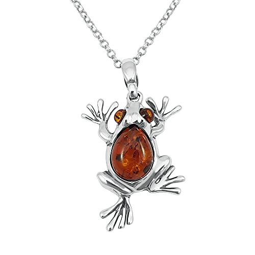 Kiara Jewellery Collar Con Colgante De Rana De Plata De Ley 925, Incrustado Con Ámbar Báltico Marrón En Cadena De Plata De Ley De 45,7 Cm. Kiara Jewellery Collar Con Colgante De Rana De Plata De Ley 925, Incrustado Con Ámbar Báltico Marrón En Cadena De Plata De Ley De 45,7 Cm.