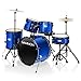 Gammon Percussion Full Size Complete Adult 5-Piece Drum Set with Cymbals, Stands, Stool, and Sticks - Blue