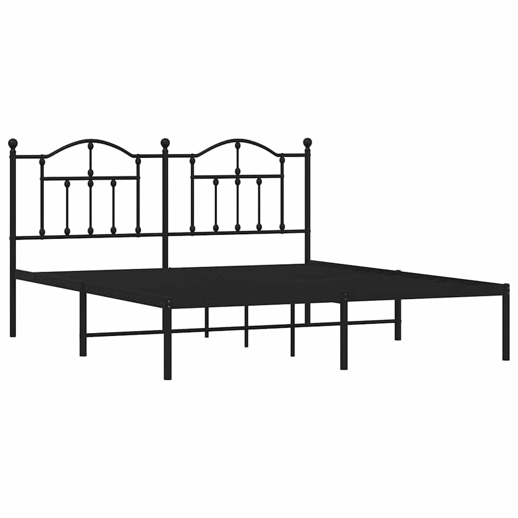 vidaXL Metal Bed Frame, Bed Base with Headboard, Bedstead for Bedroom Living Room, Mattress Foundation, Modern Style, Black 183x213 cm
