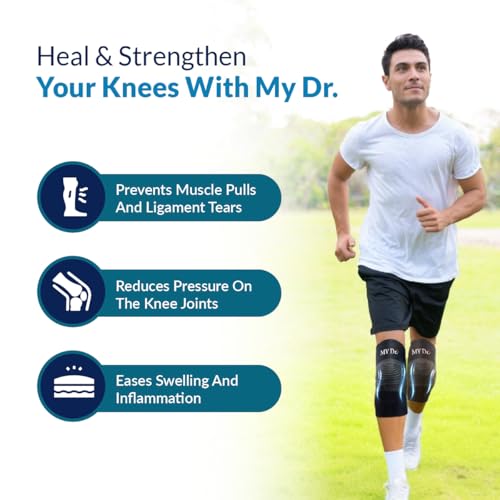 Image of MY Dr. Knee Cap (Pair) | Size XL | Compression Knee Support Brace for Pain Relief, Support & Stability | Ideal for Arthritis, Ligament Tear, Meniscus Injury, Injury Recovery, Driving, Jogging, Running, Gym, Workout, Squats & Sports | Breathable, Stretchable, Non-Slip, Sweat-Free, Skin-Friendly, Non-Irritating & Comfortable Fabric | Universal Fit for Men & Women