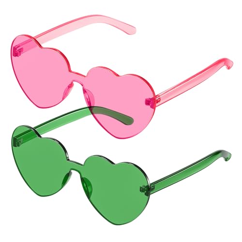 JASPIN Heart Sunglasses for Women Rimless Transparent Heart Shaped Sunglasses Colorful Eyewear for Fashion Party Girls Halloween Costume