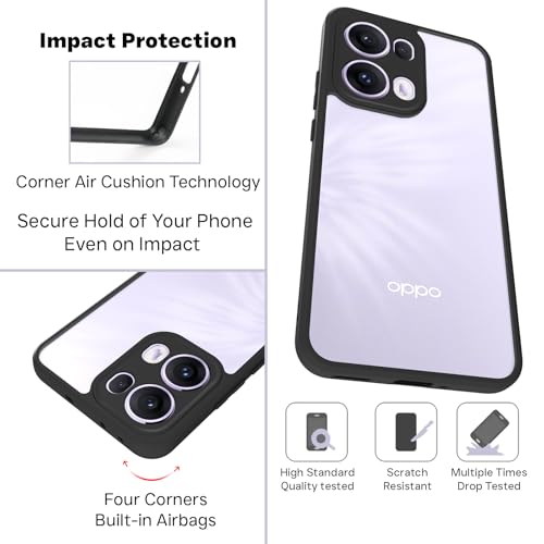 Image of RIGGEAR Shockproof Sleek Hybrid Armor Back Cover Case for Oppo Reno 13 Pro / Reno13 Pro 5G (Clear PC + Black TPU Bumper)