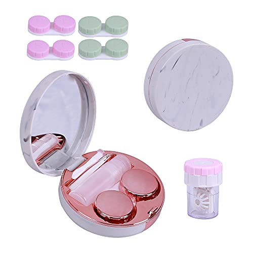 Contact Lenses Case Kit, Marble Contact Lens Case with Mirror,Portable Contact Box Travel Kit with Lens Cleaner Solution Bottle Tweezers Remover for Outdoor and Office Daily Use