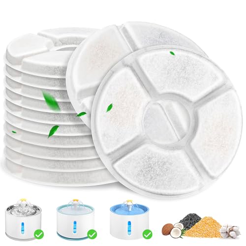 Cat Fountain Filter 12 pcs. Replacement Cat Fountain Filters 3-Stage Filtration System Round Carbon Filters for Cats Compatible with Round Automatic Water Dispensers for Cats