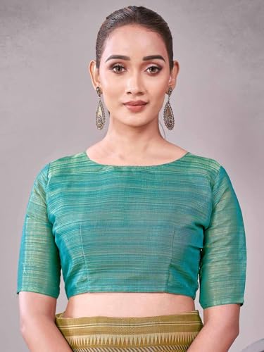 Image of Satrani Women's Shimmer Silk Printed Saree with Unstitched Blouse Piece