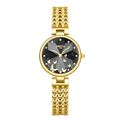 Image of NIBOSI Watch for Woman Analog Quartz Square Rose Gold Ladies Watch Stainless Steel Mesh Band Elegant Waterproof Diamond Wrist Watch