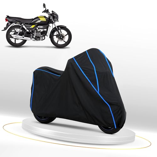 Image of Waterproof Bike Cover for Hero Splendor Plus | Heavy Duty Polyester | All-Weather, Dustproof, UV Protection | Triple Stitched Elastic Hem, Snug Fit Black