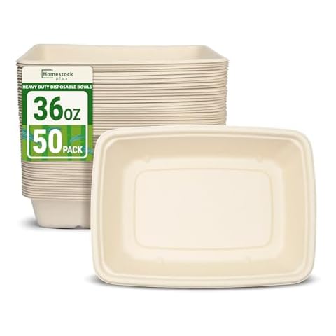 Homestockplus Paper Bowls 36 oz Compostable Bowls, Disposable Bowls for Party - 50 Pack Heavy Duty Large Paper Bowls Disposable for Tacos, Salads, Pasta, Snacks, Burritos & More Cover