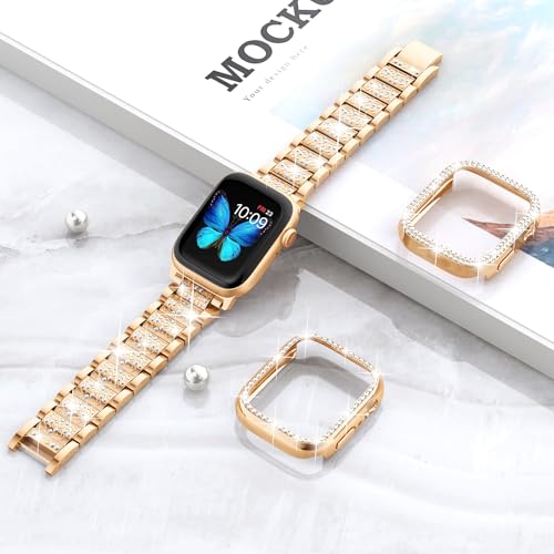Image of SUPOIX for Apple Watch Band 42mm + Case, Bling Bands for Women (Rose Gold) | Shiny Metal Bands & 2 Pack Protective Cover Cases for iWatch Series 3 /2 /1 42mm
