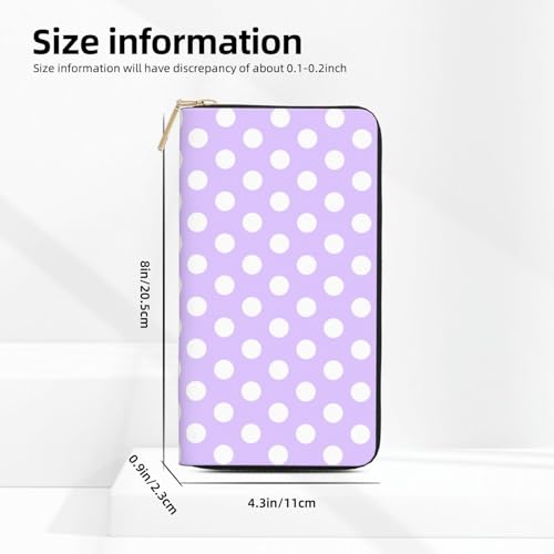 Leather Thin Slim Wallets for Women Men - Fashion Light purple polka dot print (F) Card Wallet Holder with Zipper2