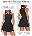 Hragc Women's Mini Flowy Pleated Ruffle Black Tennis Athletic Dress for Women Summer Polo Golf Dress with Shorts Pockets Separate Large