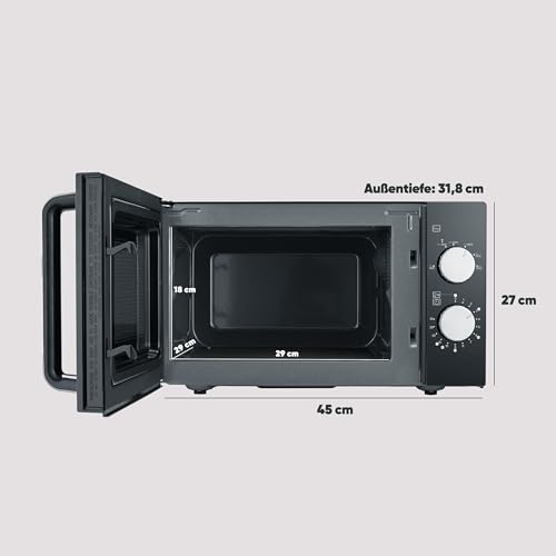SEVERIN Mikrowelle mit Glasboden, zum Auftauen und Erhitzen, Mikrowellengerät mit großer Nutzfläche für eckiges Geschirr, Schwarz/Edelstahl, MW 7761 – Bild 6