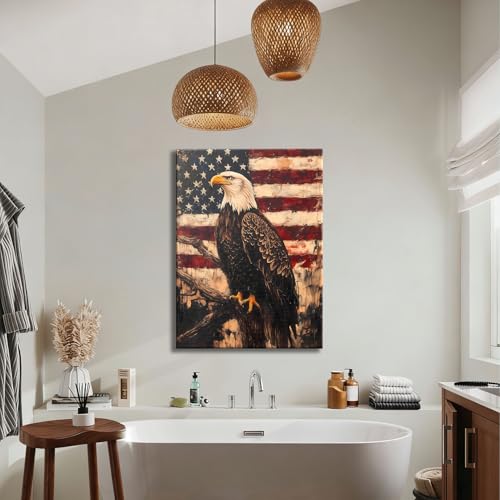 Image of RIBNTAK Vintage Patriotic Bald Eagle for Independence Day Wall Art Decorations, 8x12 In, Aesthetic Posters for memorial day Canvas Print Decor, Rustic Artwork for Living Room, Bedroom, Office