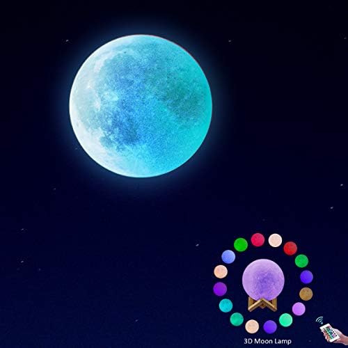 [ Wall Adapter Included ] Remote and Touch Control 3D Print LED Moon Lamp with 16 Dimmable Colors and 4 Working Modes…
