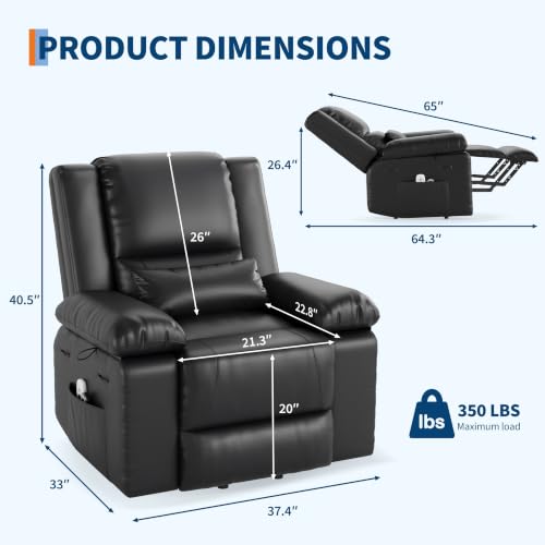 Image of GarveeHome Power Lift Recliner Chair - Heat and Massage, PU Leather Electric Lift Recliner for Elderly & Mobility Impaired, Adjustable Back and Legs, Heavy Duty Lift Chair for Seniors