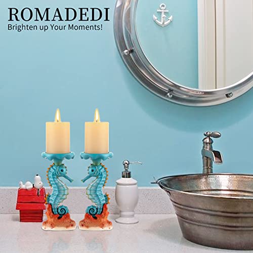 Romadedi Ocean Decor Seahorse Candle Holder: Hand-Painted Beach Coastal Themed Resin Candle Holders For Pillar Candles, Farmhouse Nautical Home Decorations For Bathroom, Bedroom, Kitchen, Living Room #TOP2