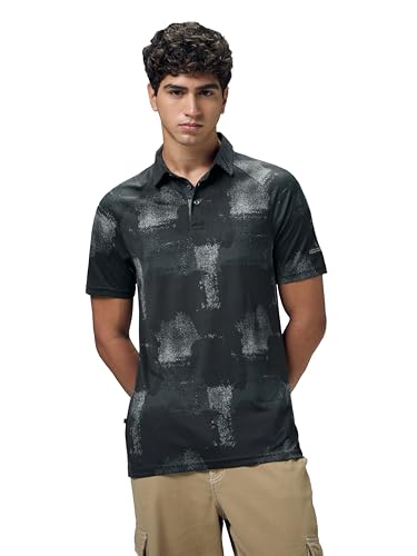 Image of TECHNOSPORT Men's Slim Fit All Over Print Polo Neck T-Shirt with Technocool+, UPF50+ for Regular Use