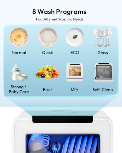 Image of EUHOMY Countertop Dishwasher, 8-Program, 167F Wash for 30+ Items, 5L Tank
