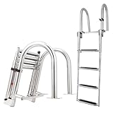 RUODATONLY Escalera telescópica Plegable de 4 peldaños, Acero Inoxidable para Barco, yate, peldaños Antideslizantes y Carga máxima de 150 kg, para pontón, Barco, yate, Piscina Cubierta