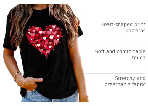 Image of Valentines Shirts for Women Valentine Love Heart Printed Graphic Tshirt Cute Girls Casual Top
