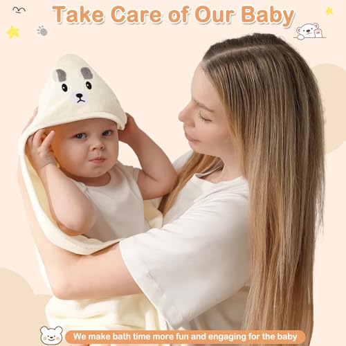 Image of Sublaga 4 Pcs Baby Towels Set, 32x32 in Hooded Bath Towel and 3 Pcs Baby Washcloths for Newborns, Toddlers, and Kids, Soft Baby Towels and Washcloths Set for Boys and Girls (White Bear)