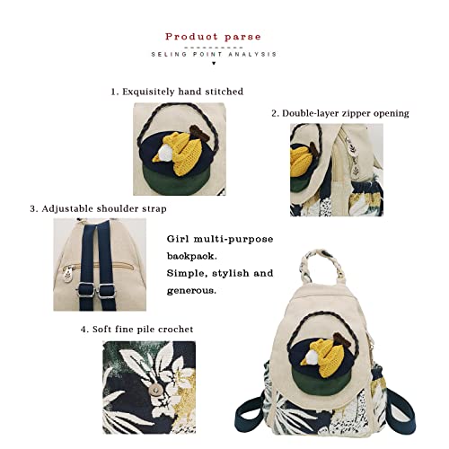 Image of Small Canvas Backpack, Retro Boho Washed Hippie for Women Daily Commute (Corn Decorations)
