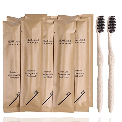HQSLsund 50 Pack Disposable Toothbrushes Individually Wrapped, Travel Toothbrushes Bulk, Medium Soft Bristle Toothbrushes Bulk for Hotel, Airbnb, Travel, Homeless