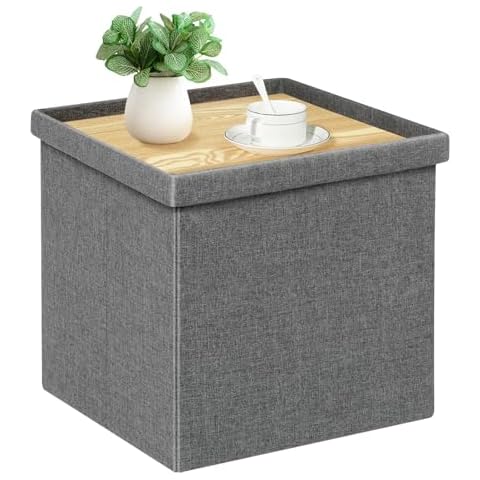 Bonlife Grey Storage Ottoman with Lid Cover