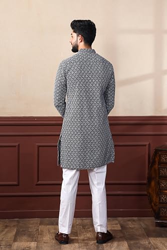 Image of ALMORA Men's Embroidered with Thread Work and Cotton Blend Only Slim Fit Kurta for Men