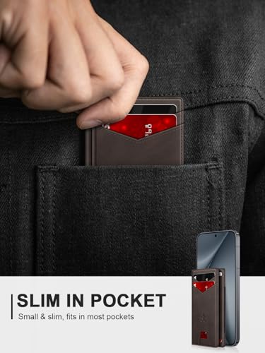 Image of Wallet for Men Slim Leather Wallets for 9-13 Cards, RFID Blocking Thin Card Holder Wallet with ID Window & Stretchable Cash Slot, Minimalist Bifold Small Wallet for Front Pocket, Birthday Gift for Men